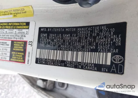 2010 Toyota Corolla S z USA, uszkodzony, nr VIN 2T1BU4EEXAC452991